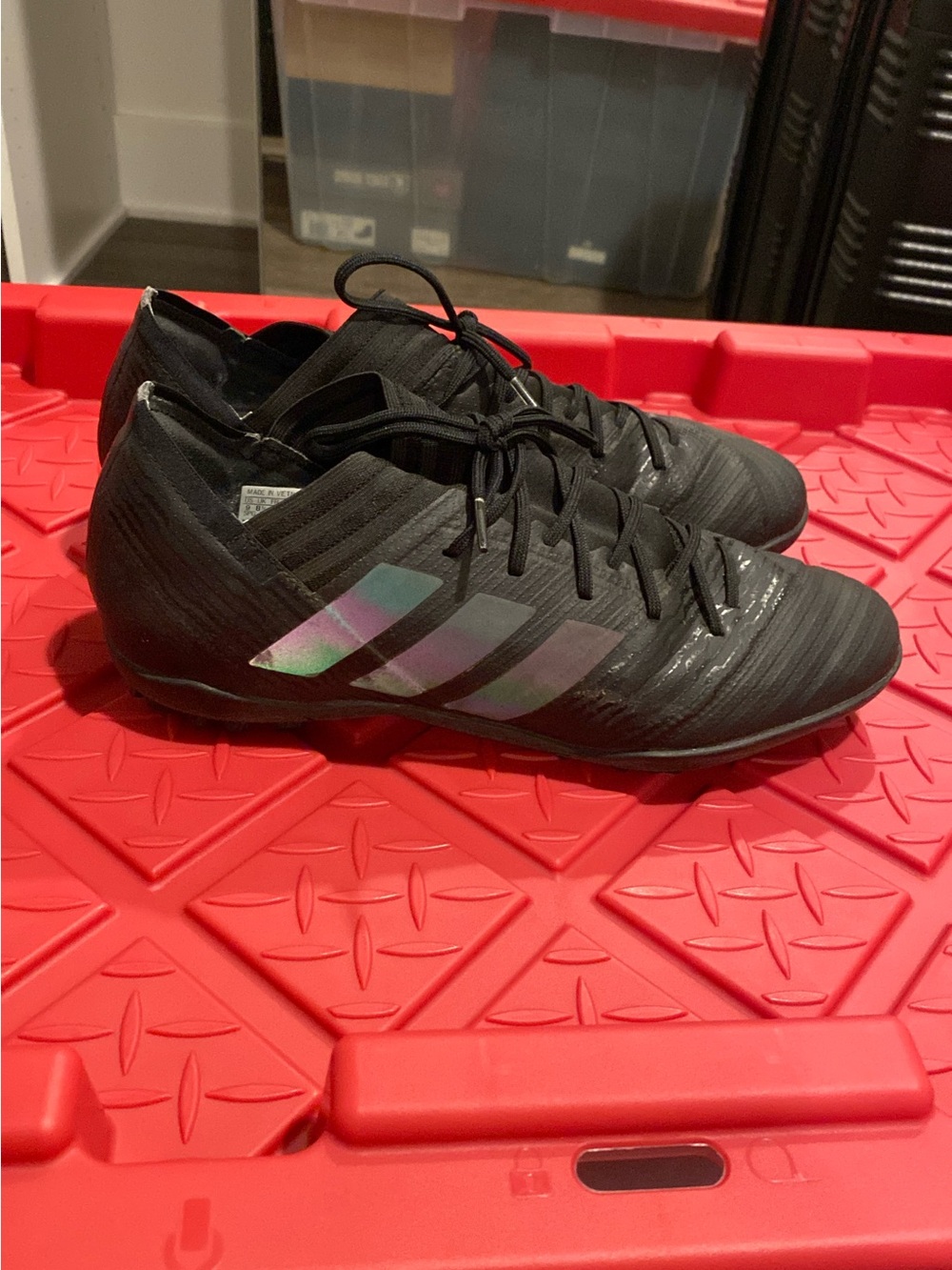 adidas Originals Men's Black Soccer Cleats with Iridescent Three Stripes